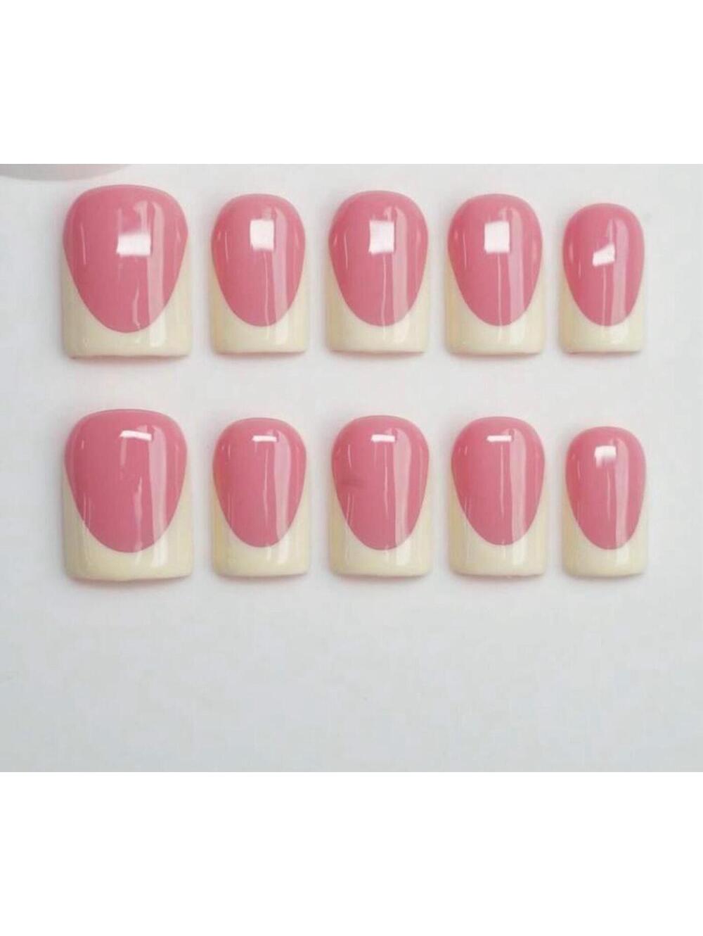 Extra short square Press on nails French tips nude handmade custom